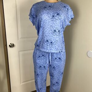 DISNEY Lilo & Stitch Pajamas Set Womens Size Large Sleepwear Blue movie night